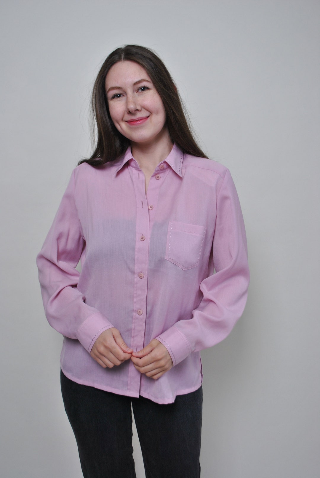 Pink Colour Block Statement Sheer Blouse