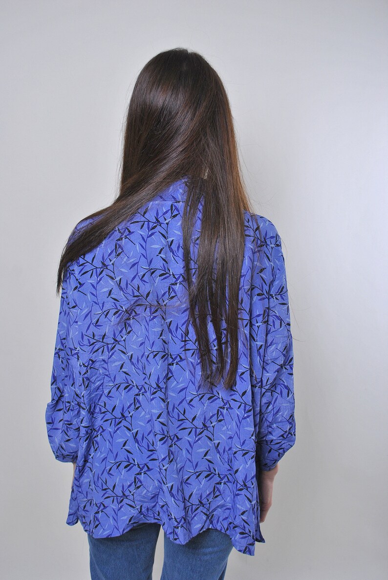 Size L 80s vintage double evening purple blouse With floral print