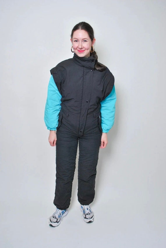 Black one piece ski suit, vintage snowsuit, 90s r… - image 1