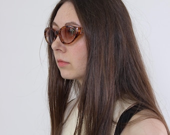 90er Vintage Cat Eye Sonnenbrille in Schildpatt-Optik mit Gold-Detail