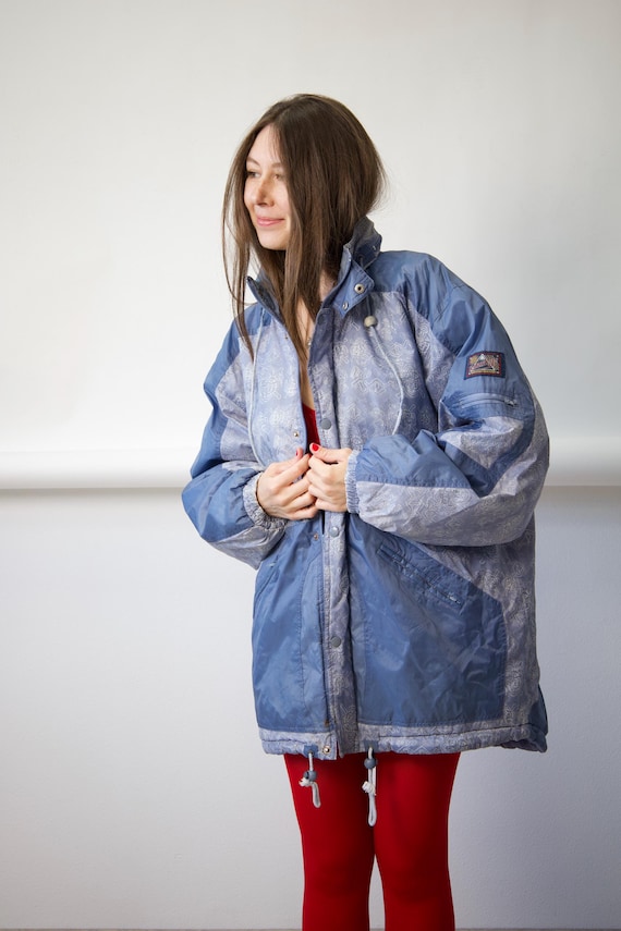 90s Blue Printed Snap Ski Parka Jacket Size XL