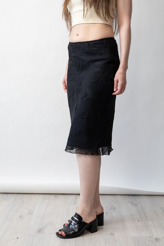 Black Crinkle Midi Skirt Vintage Y2K Textured Mob Wife Pencil Skirt…