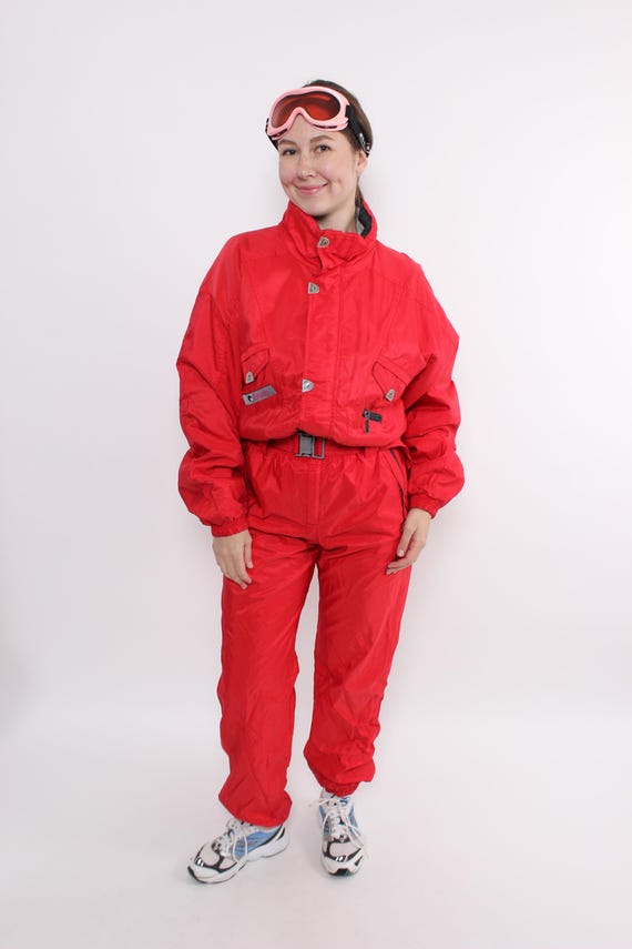 Vintage 90s Red One Piece Ski Suit Women's Snowsuit, Size M/L