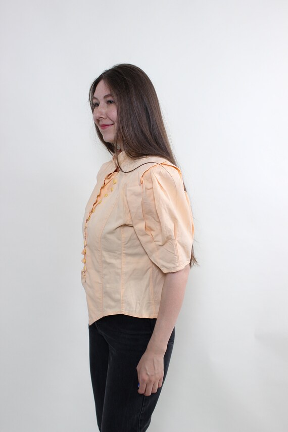 80s peach lace blouse, vintage puff sleeve cotton… - image 4