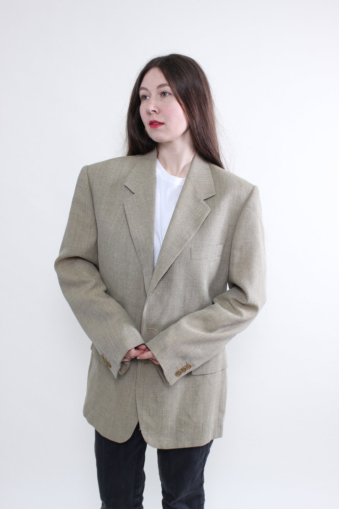 Retro Suit Jacket 80s Green Blazer LARGE Size Women Formal Etsy