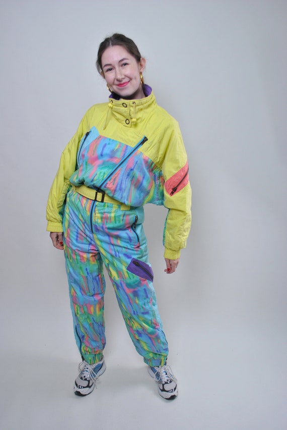 Vintage one piece Italian ski suit 80s multicolor snowsuit | Etsy