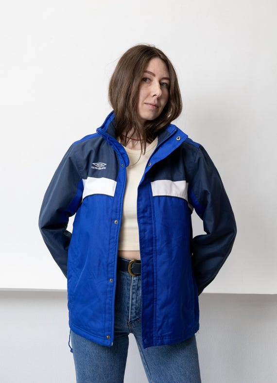 90s Umbro Jacket Blue Colorblock Vintage Fleece Lined Full Zip Track Jacket Size S