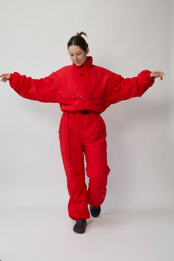 Vintage Red Mens Ski Suit One Piece Size L