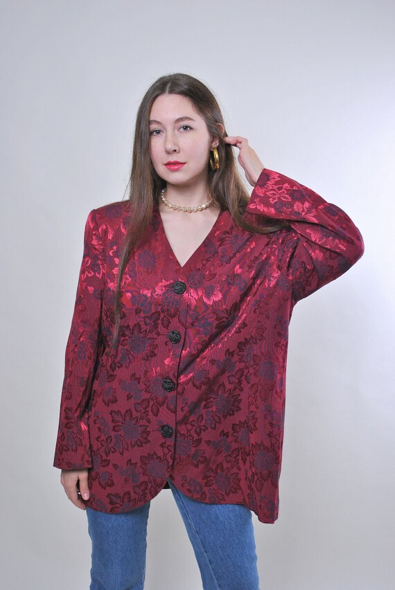 Vintage oversized party floral red blazer jacket,