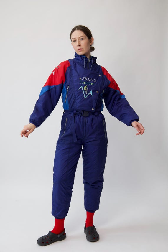 Vintage Blue Colorblock Ski Suit One Piece Kids/Teen Size