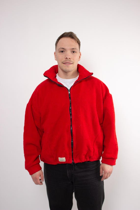 Vintage 90s Red Fleece Jacket L Retro Zip Up Polar Fleece Sweater Cozy Outdoor