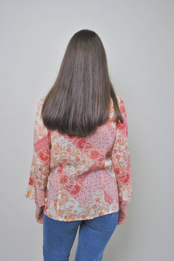 Linen boho shirt, women floral blouse form 90s 80… - image 3