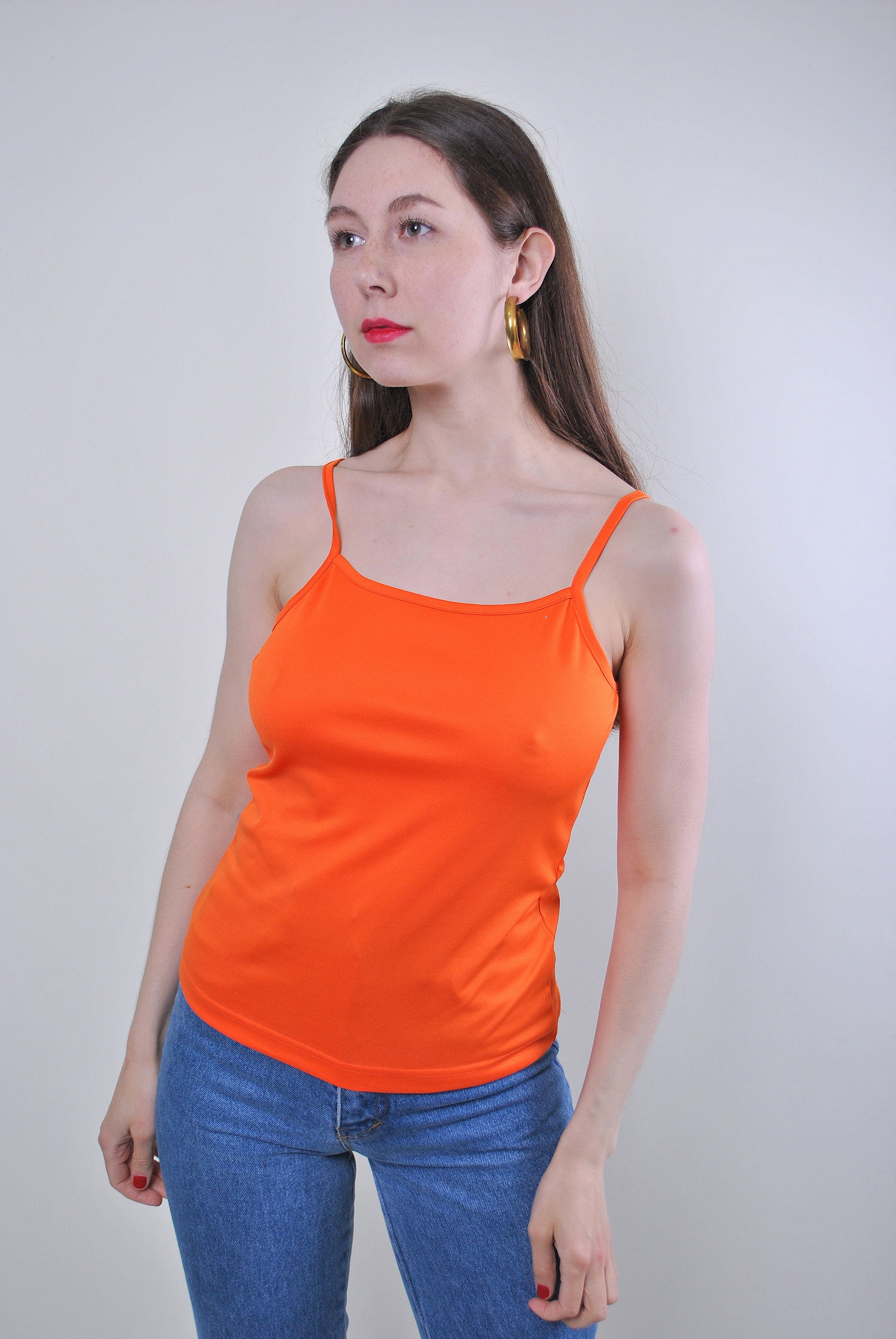 Women Vintage Orange Holiday Tank Top Size M Etsy