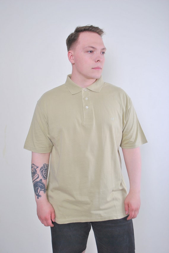 Vintage Beige Cotton Polo Shirt - 90s Minimalist Style, Size XXL