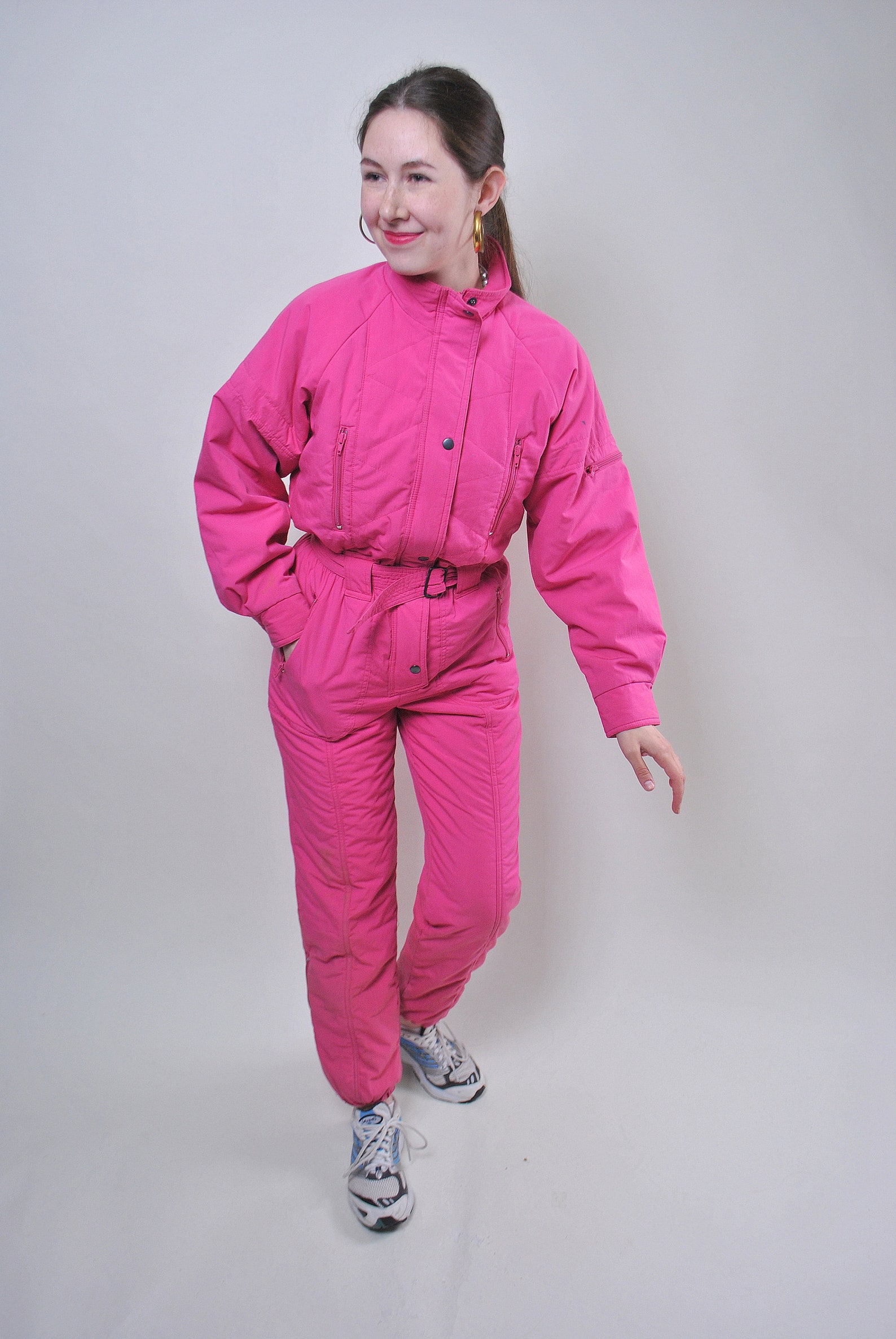 Vintage one piece pink ski suit retro women snow suit Size S Etsy