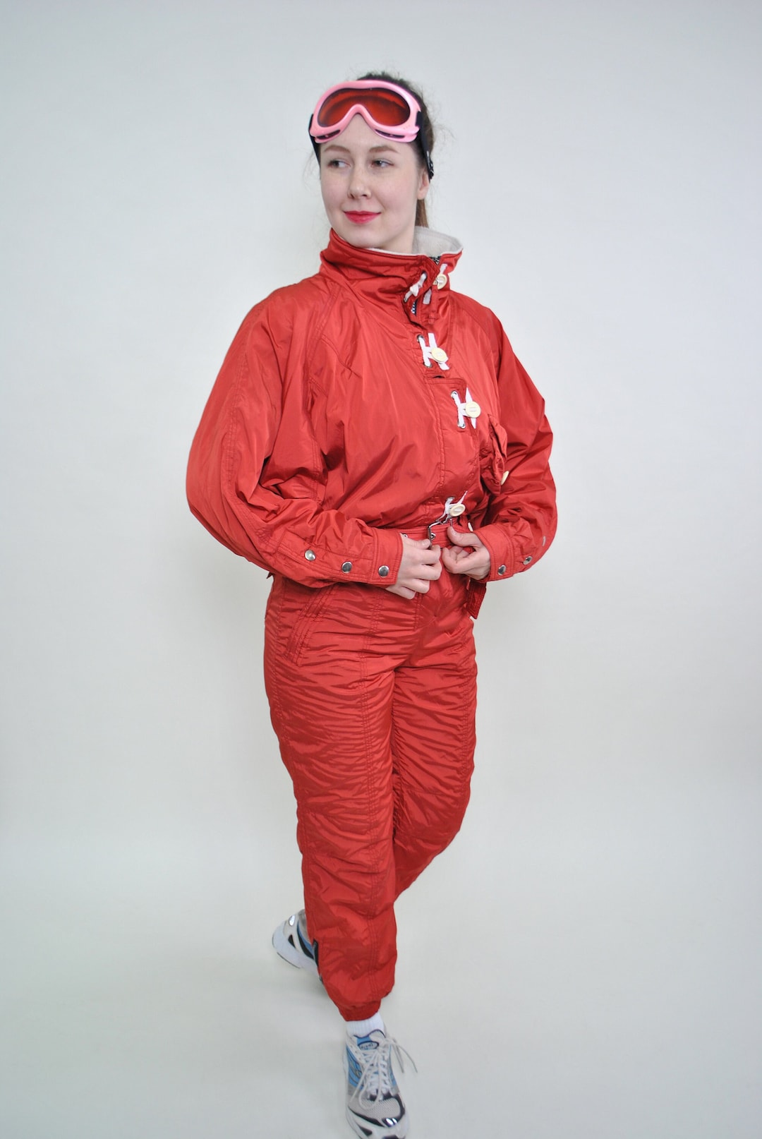 90s One Piece Ski Suit, Vintage Orange Ski Jumpsuit, Women Full