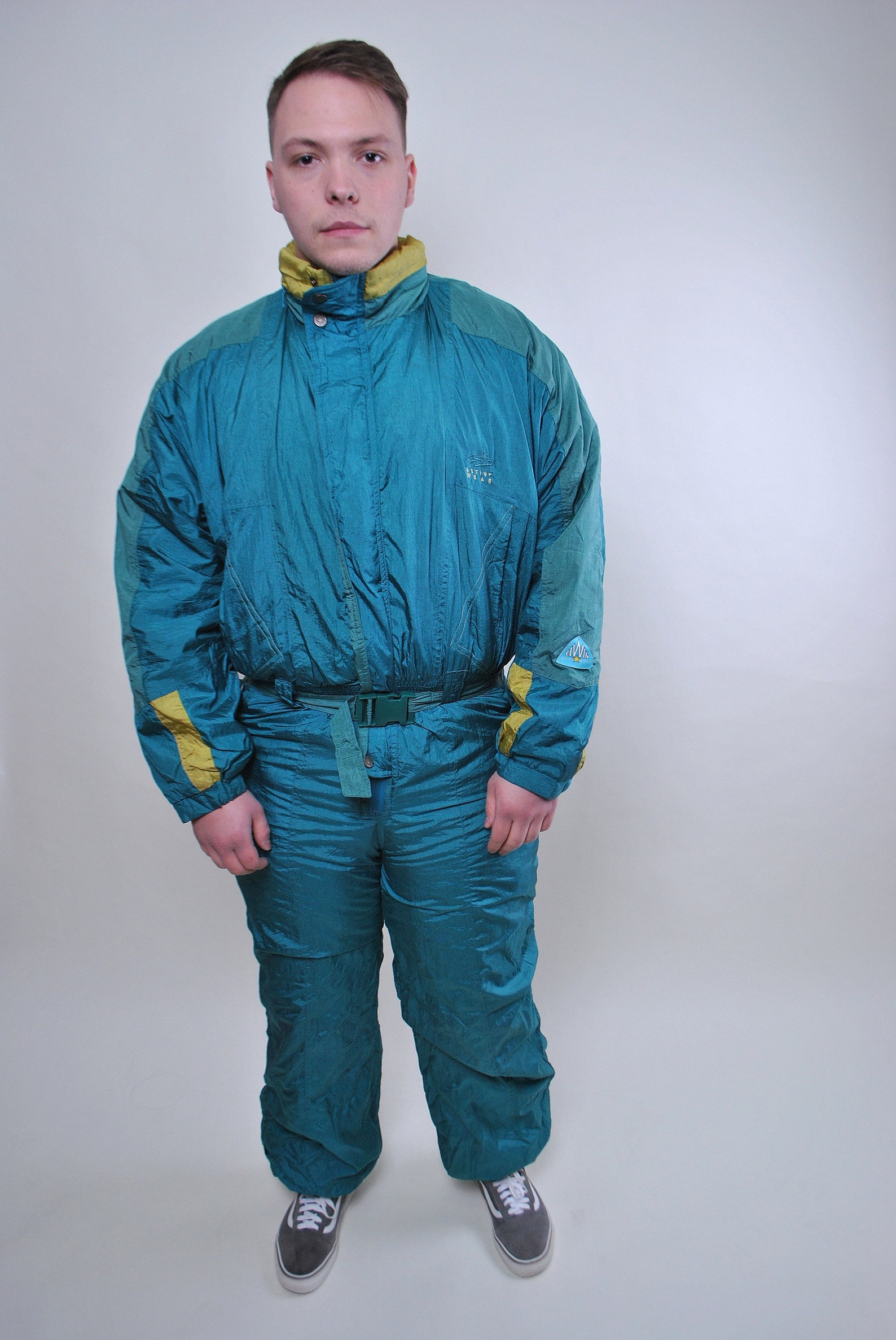 Vintage one piece green ski suit men retro snow suit Size L Etsy