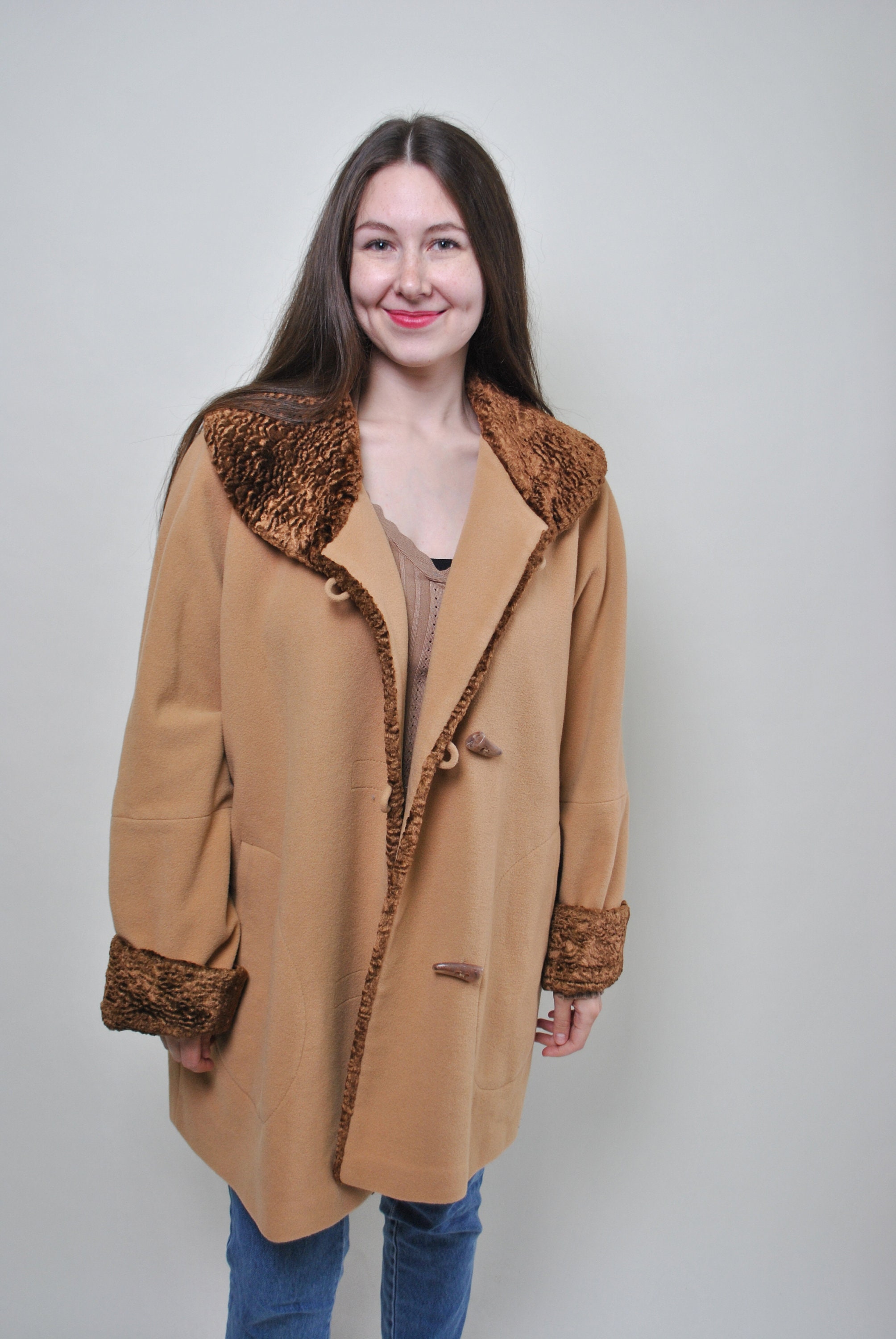 archive 90s Lieve van gorp wool coat コート Vintage 90s Wool Coat, Women Fancy Overcoat, Brown Fall Coat, Size