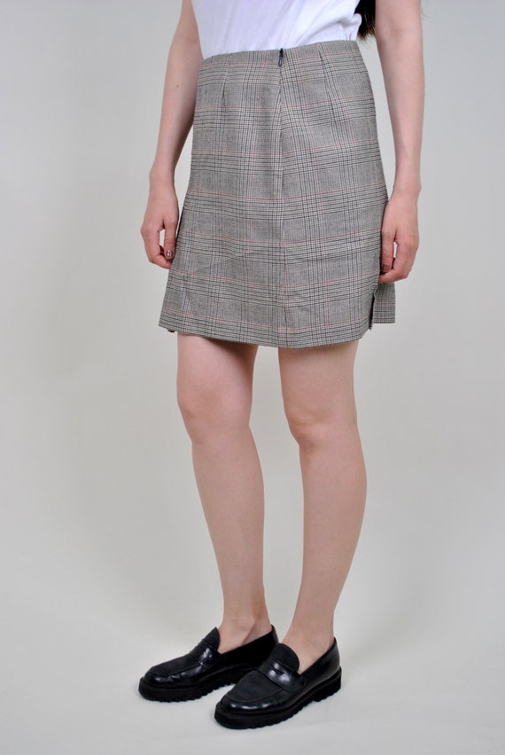 Vintage 90s Plaid Mini Skirt: High Waisted Gray Pleated Skirt, Size S