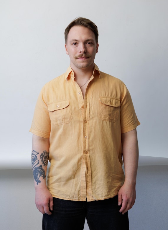 Peach Utility Shirt Two Pocket Short Sleeve Cotton Mens Summer S