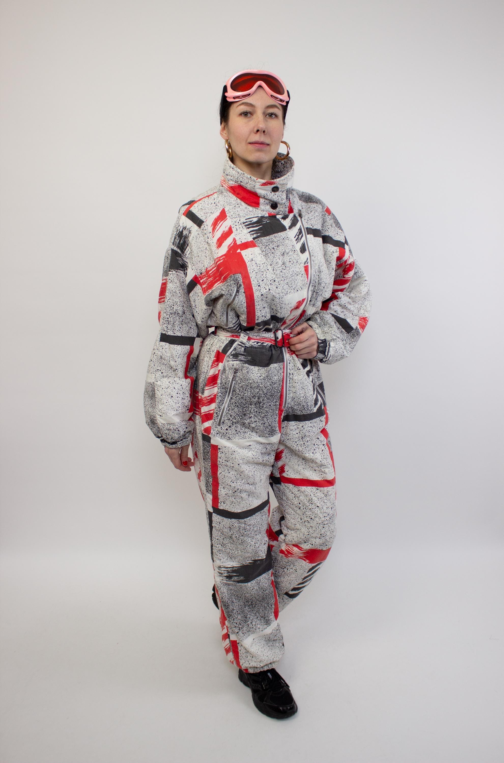 Combinaison Ski Années 80 Orange Et Blanc - Costume Après-ski, Carnaval, Fête Rétro, Veste + Pantalon Taille L