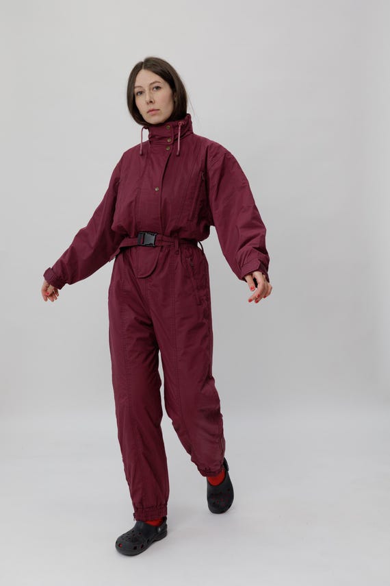 Vintage Burgundy Ski Suit One Piece Belted Size M