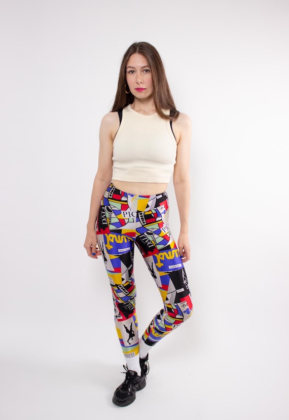 Vintage 80s Abstract Print Leggings, Made in West Germany, Colorful Stretchy Pants Size S