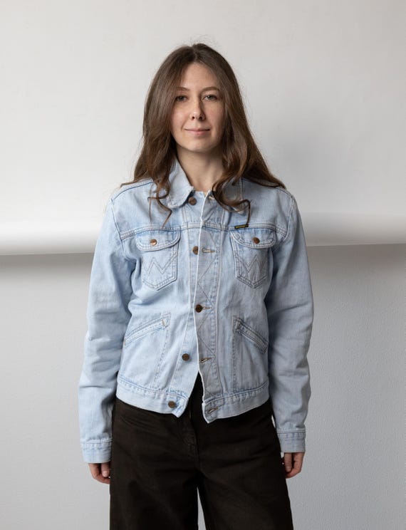 Y2k Wrangler Denim Jacket Vintage Bleached Western Crop Trucker, Size L