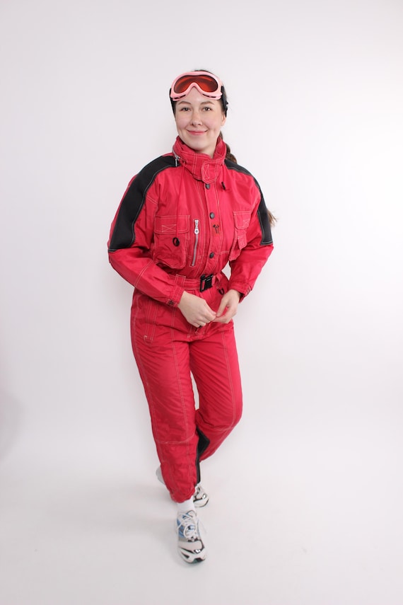 Vintage 90s Red One Piece Ski Suit: Retro Jumpsuit, Size S