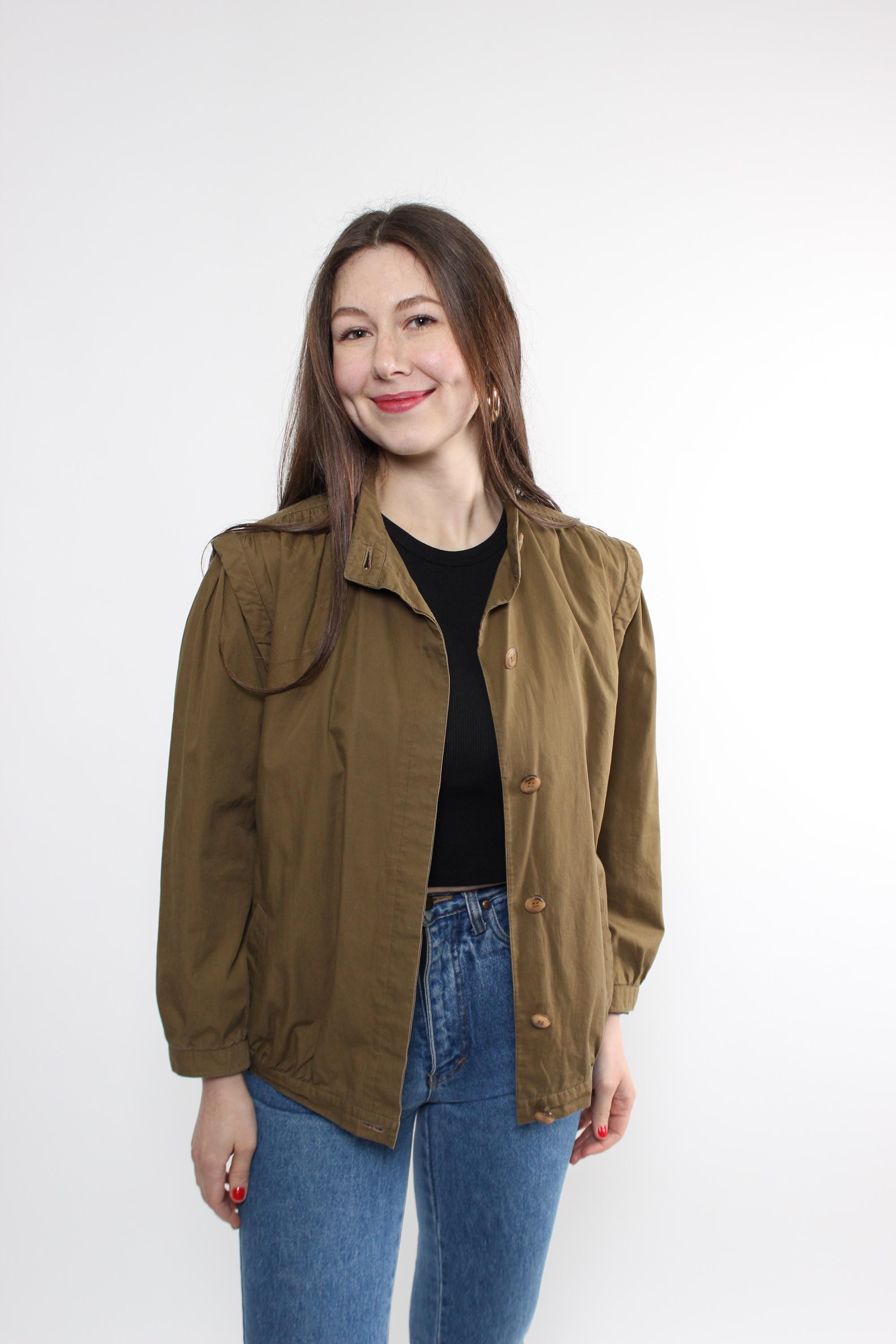 90s lightweight bomber jacket in beige, vintage military style crop jacket, Size M