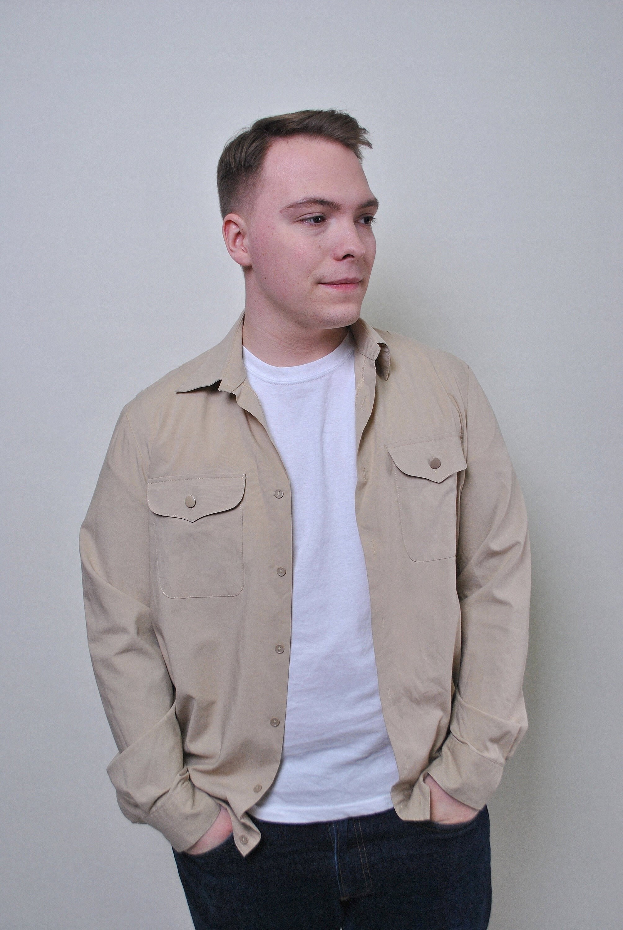 Vintage mens military shirt retro beige utility button up Etsy