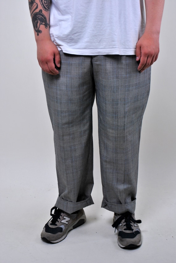 Buy 90s Formal Suit Pants, Vintage Wide Plaid Trousers, Size W 36