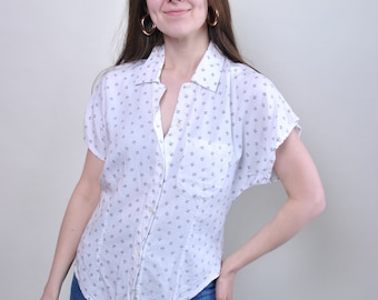Blusa vintage de los 90 con estampado floral - Camisa de manga corta con botones, talla M
