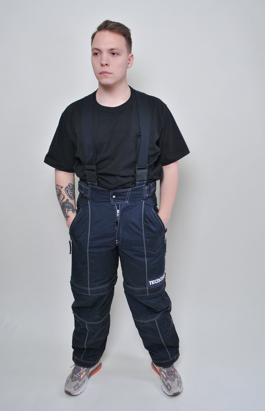 Suspenders Ski Pants, 90s Men Snowboarding Pants for Winter Sport, Size