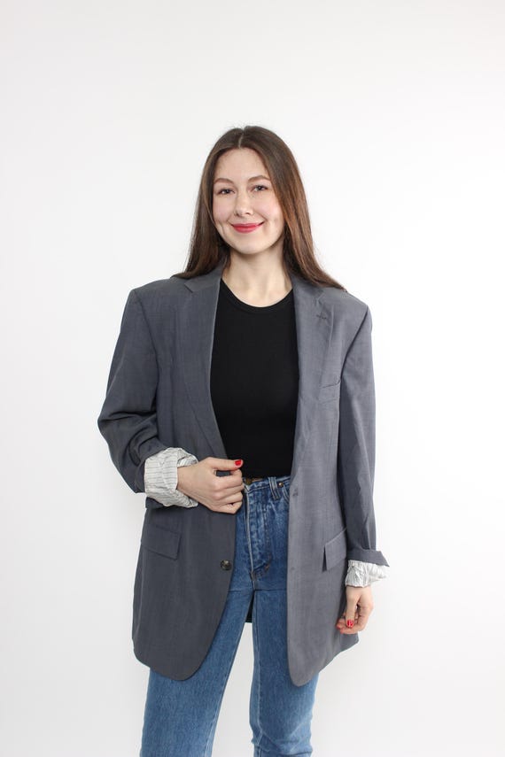 90s Boss minimalist wool blazer, vintage women suit jacket, Size L