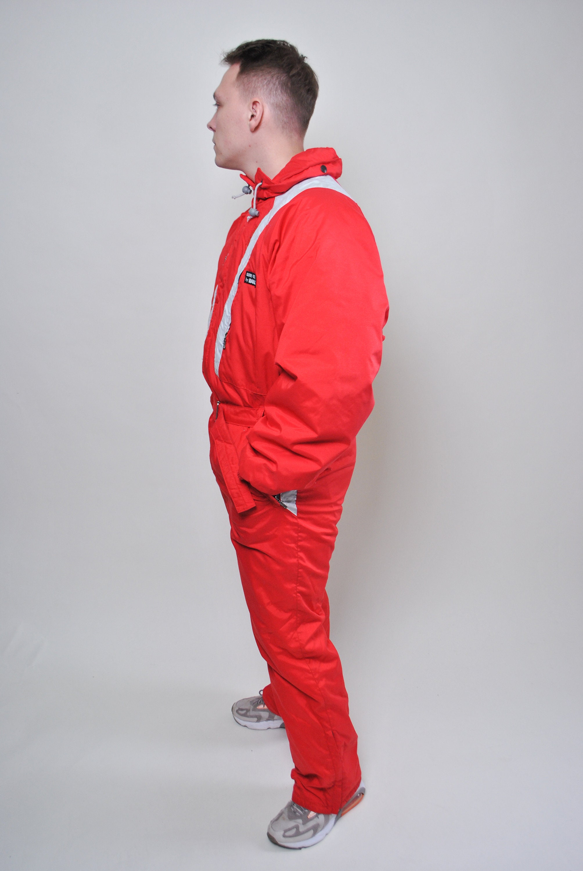 Retro One Piece Ski Suit Men Red Pattern Full Snow Suit Size Etsy