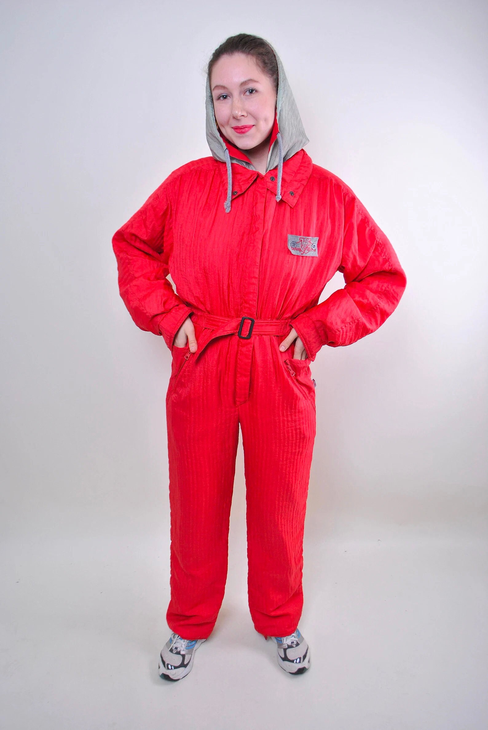 One Piece Ski Suit 90s Red Women Full 
