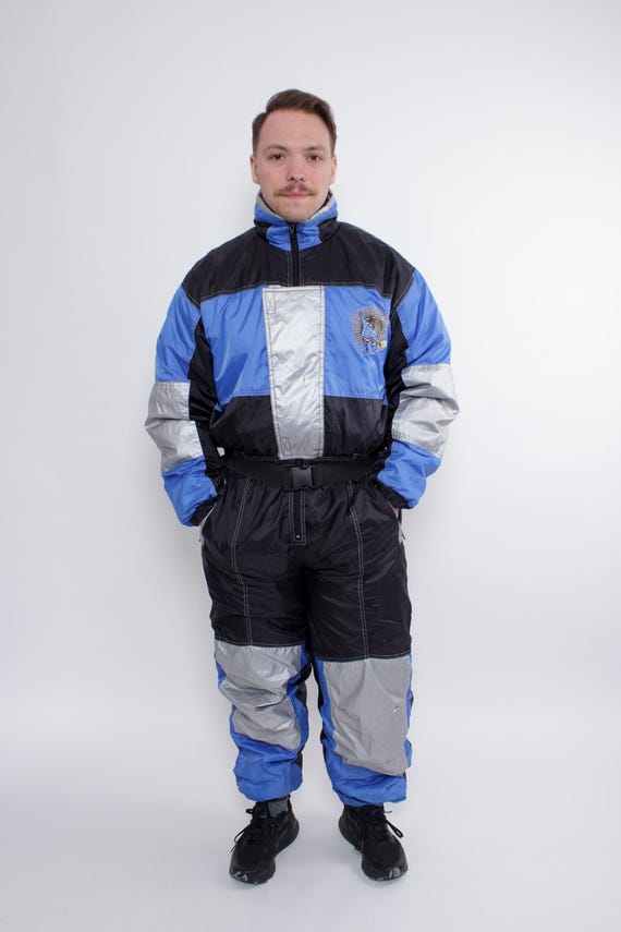 90s One Piece Ski Suit with Hood, Vintage Apres Ski Snowsuit, Size L