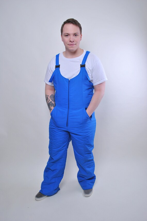 Vintage blue suspenders ski suit, retro plus size