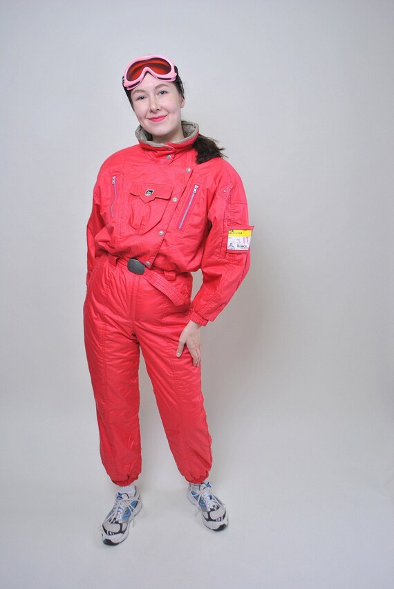 Women Ski Suit Retro Pink Ski Jumpsuit 