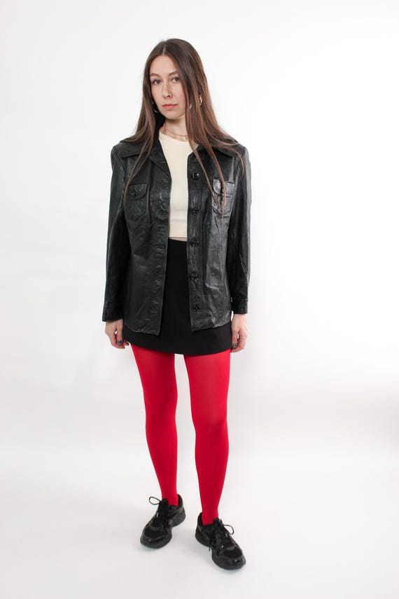 Vintage 90s Black Leather Trench Coat: Minimalist Genuine Leather Jacket, Size M