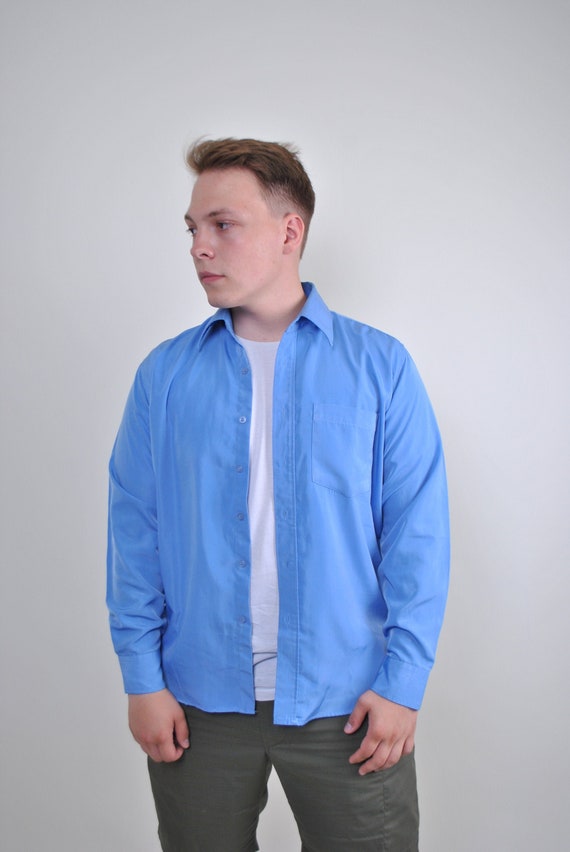 90s Vintage Blue Button-up Shirt - Men's Size M - Etsy