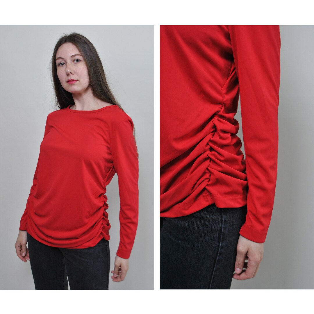 90s Red Evening Blouse, Vintage Ruffle Pullover Top, Size M - Etsy