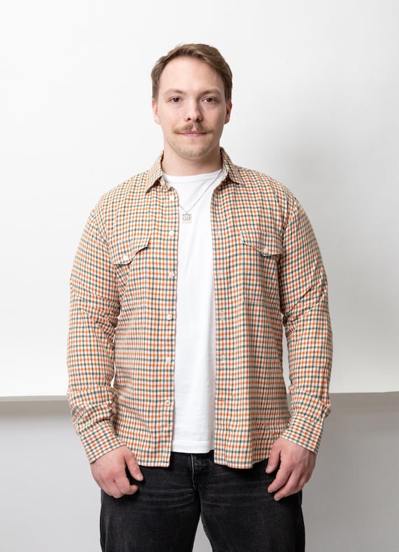 90s Dockers Gingham Check Shirt Vintage Orange Green Cotton Button Up Size M