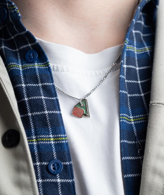 Ping Pong Paddle Enamel Necklace Table Tennis Pendant Retro Sport Silver Chain Charm