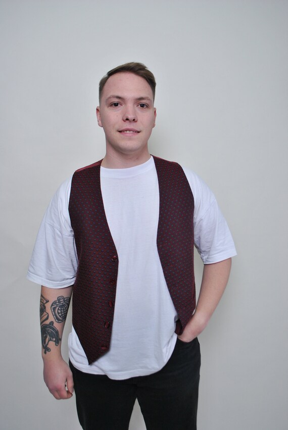 90s abstract print suit vest, vintage red color formal vest, Size M