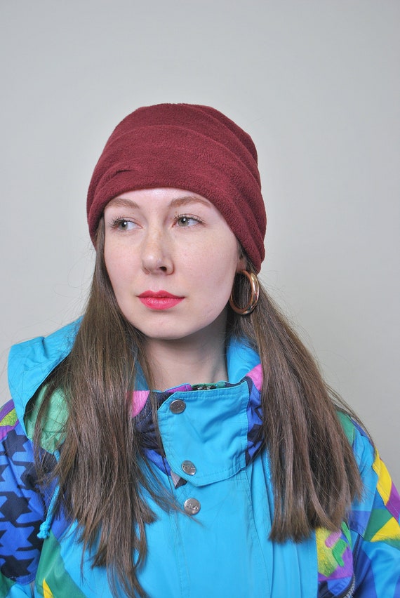 Women fleece hat, vintage 90s winter sport hat for her