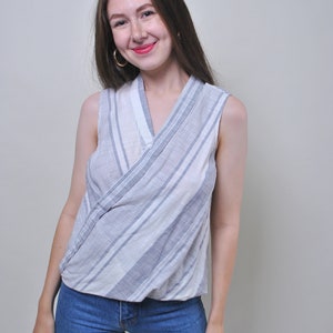 Vintage striped grey shirt, 90s minimalist sleeveless top, Size M