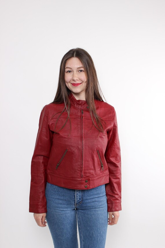 Bikerjacke Kombinieren Dunkelrote Bikerjacke 90er Jahre Rote