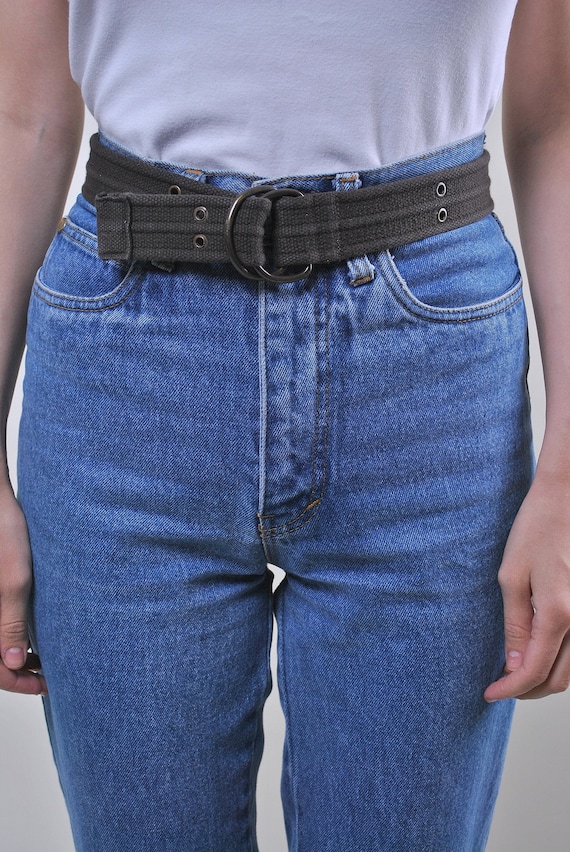 90s canvas belt in brown, Vintage women cotton utility belt